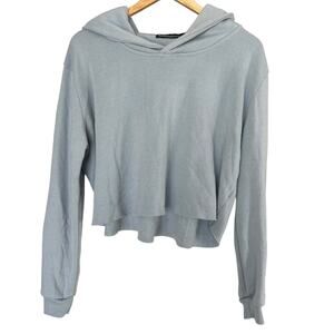 Brandy Melville Cropped Hoodie Blue One Size Made in Italy Soft Fleece